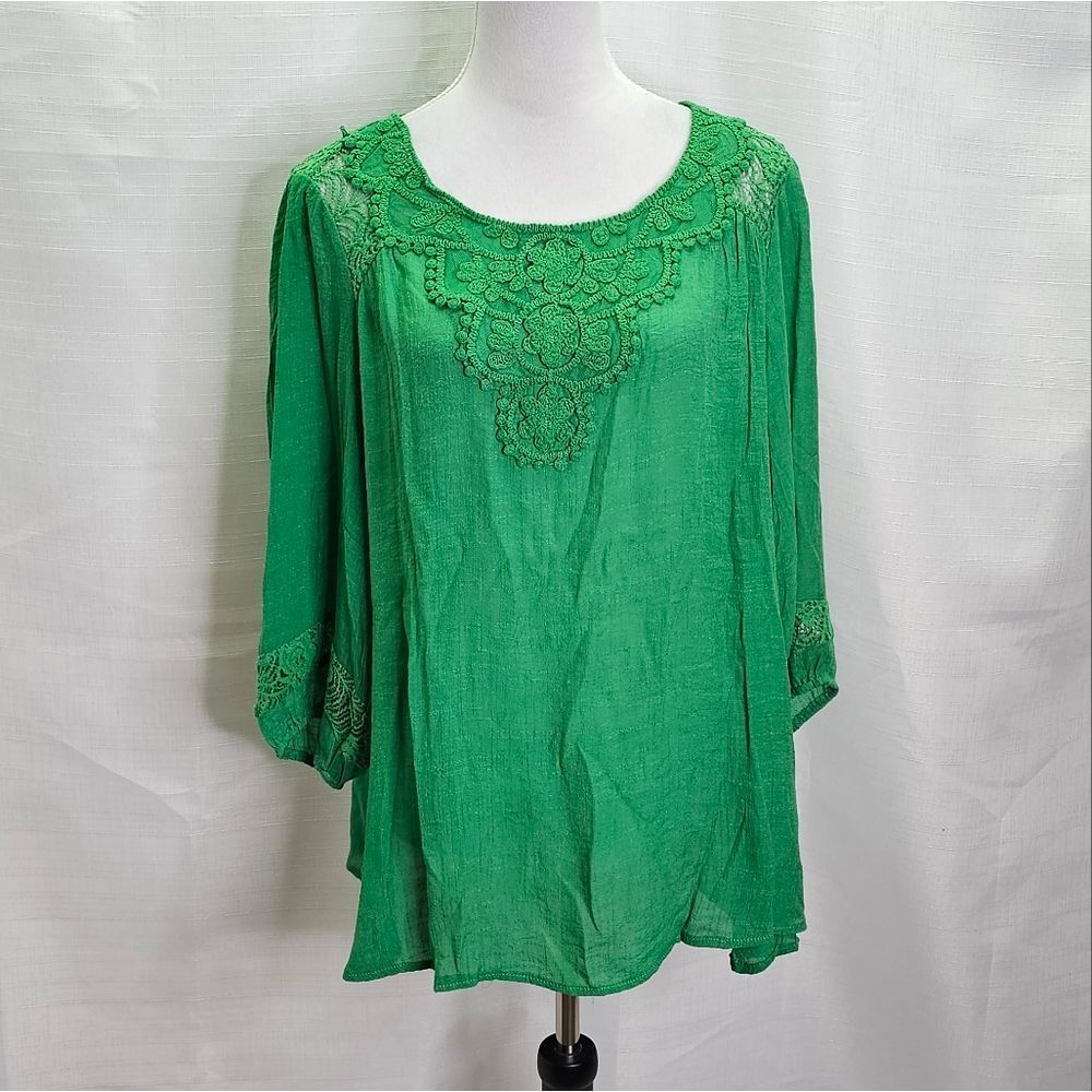 Zac & Rachel Green Lace Crochet Pullover Tunic Size 2X